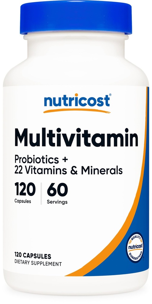 Nutricost Multivitamin med Probiotika 120 Vegetariske Kapsler - pakket med vitaminer og mineraler
