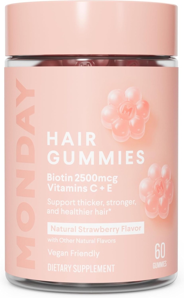 MANDAG HAIRCARE hår gummier med 2500 mcg biotin, C-vitamin & Vitiman E for tykkere, stærkere og sundere hår 60ct