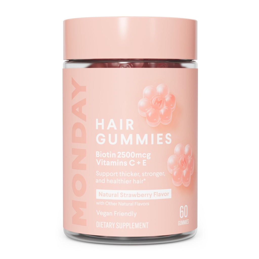 MANDAG HAIRCARE hår gummier med 2500 mcg biotin, C-vitamin & Vitiman E for tykkere, stærkere og sundere hår 60ct