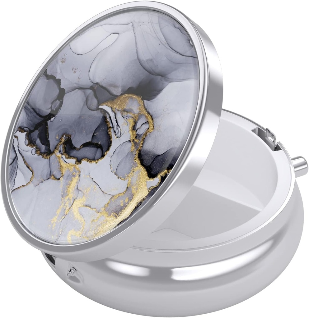 Nipichsha Pill Box, Small Pill Case for Purse & Pocket, Cute Travel Medicine Organizer, Portable Medicine Container Holder to Hold Vitamins, Medication, Fish Oil & Supplement, Gray Marble