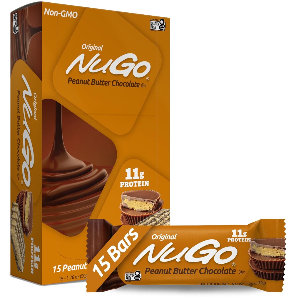 NuGo Protein Bar, Peanut Butter, 11g Protein, Gluten Free, 15 Greve