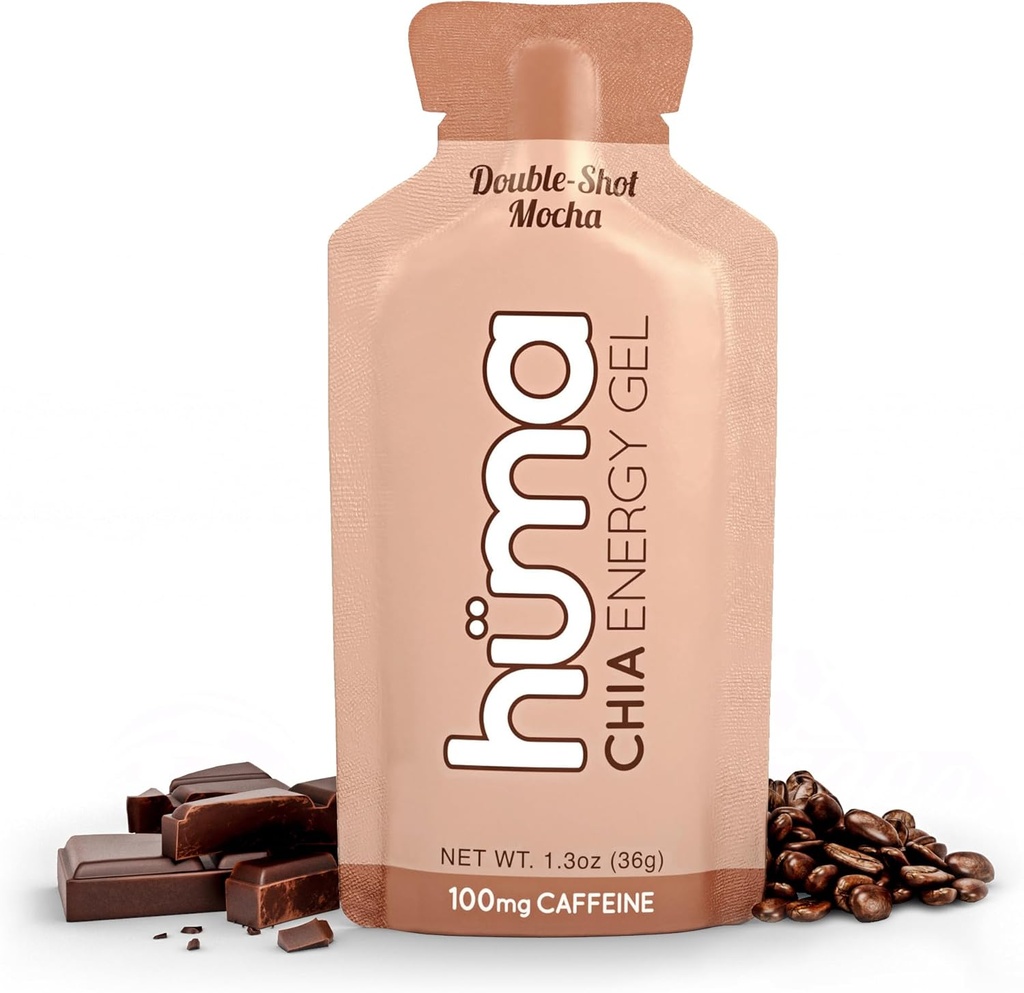 Huma Chia Energy Gel, Doubleshot Mocha, 12 Pack, 100mg Caffeine per Packet - Premier Sports Nutrition for Endurance Exercise