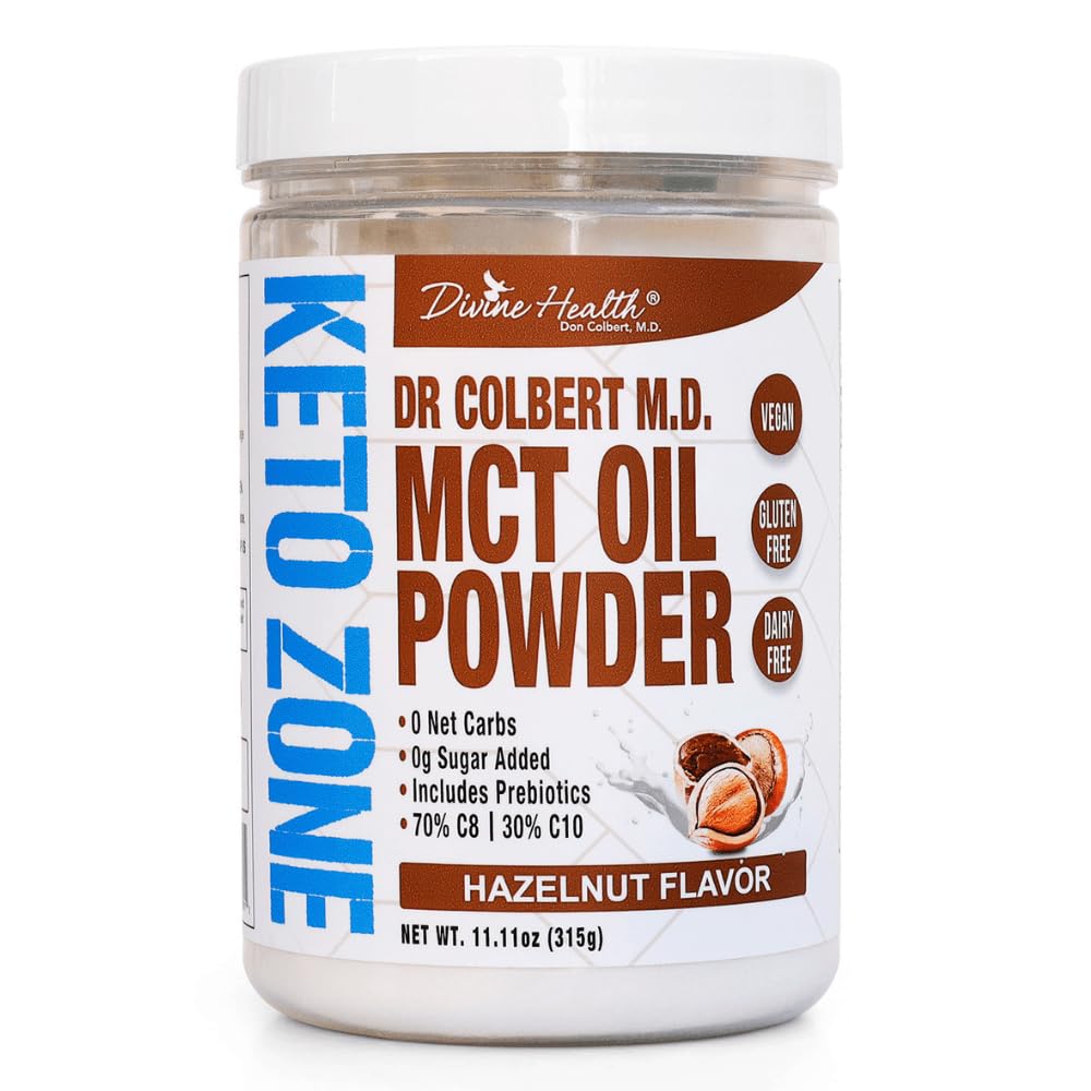 Guddommelig sundhed Dr. Colbert, MD MCT Oil Powder Downloader 124; Hasselnut Flavor Anbefalet i Keto Zone Diet Bog 124; Coffee Creamer Budd124; 70% C8 30% C10 Budd124; 0 Net Carbs