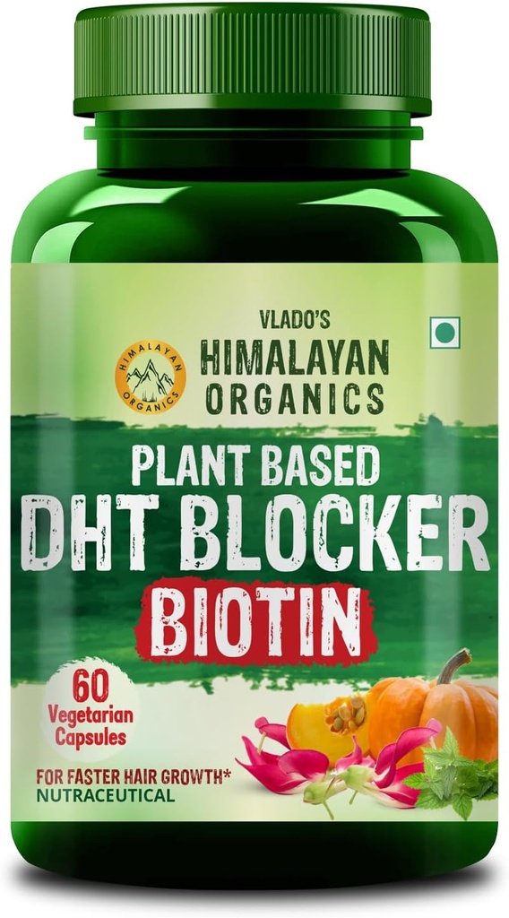 Himalayan Organics Plant- baserede DHT Blocker med godhed af nældeblade Measures 124; fremmer hårvækst Measures 124; For mænd og kvinder - 60 Veg kapsler