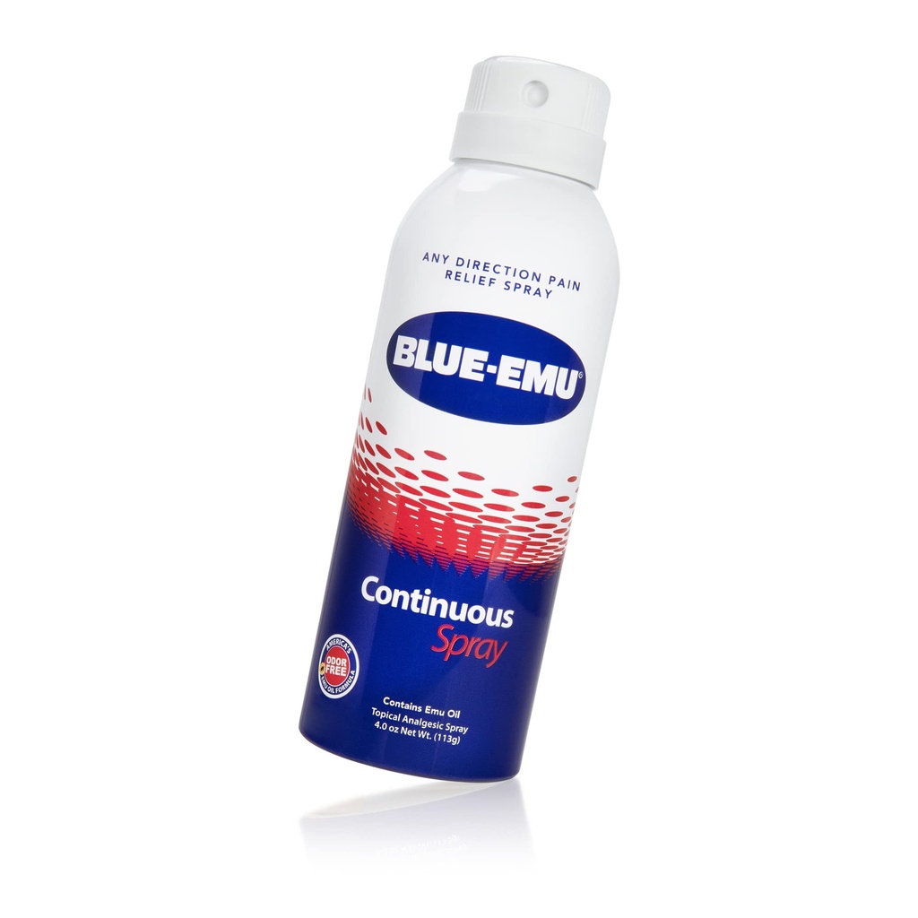 Blue- Emu Kontinuerlig smertelindring Spray til Fast- Fungerende Joint & Muscle Relief, 4 Oz, 1 pakke
