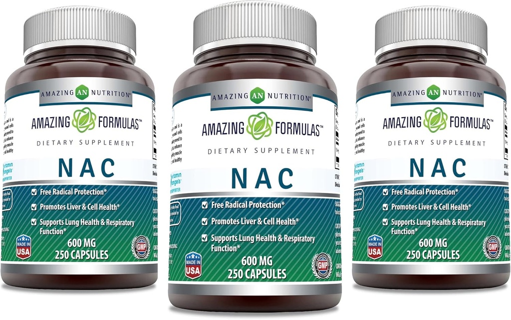 Amazing Formulas NAC 600 Mg · 124; N- Acetyl Cystein Supplement · 124; Kapsler â 124; Non- GMO · 124; Gluten Free · 124; Lavet i USA (3 Pack, 250 Count)