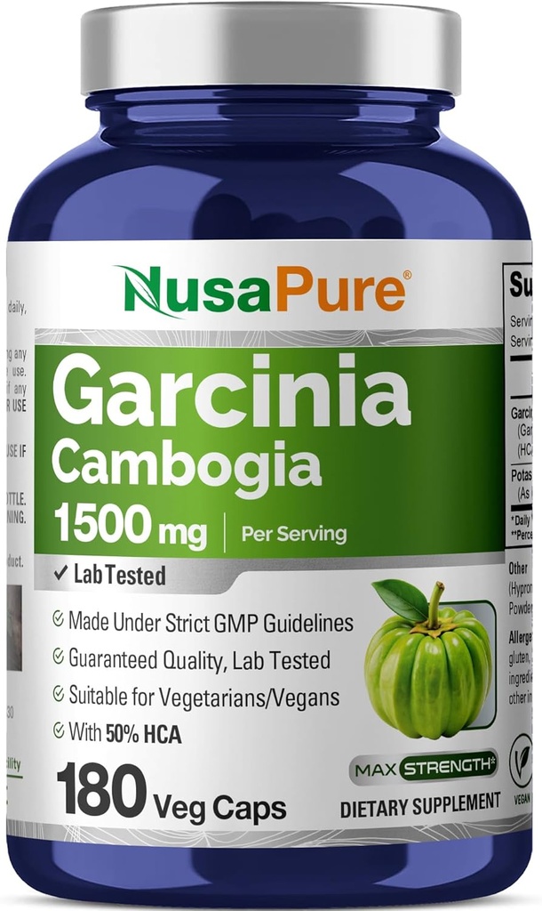 NusaPure Garcinia Cambogia 180 Veggie Capsules 1500mg (Vegetarisk, ikke- GMO, Vegan)
