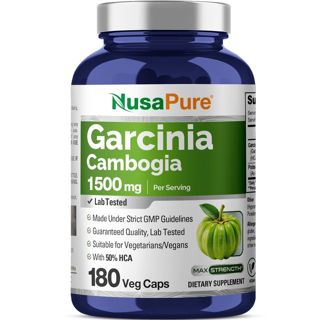 NusaPure Garcinia Cambogia 180 Veggie Capsules 1500mg (Vegetarisk, ikke- GMO, Vegan)