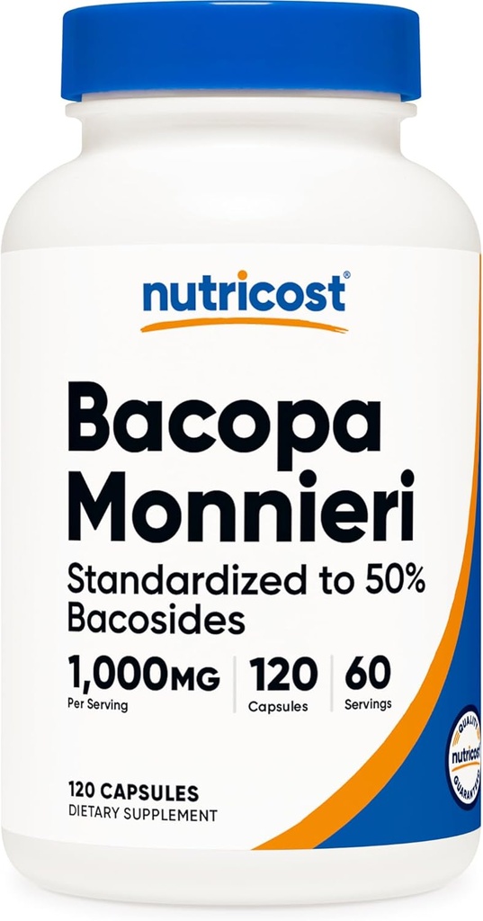 Nutricost Bacopa Monnieri 1,000mg, 120 Capsules (60 Servings) - Non-GMO, Gluten Free, and Vegetarian Friendly