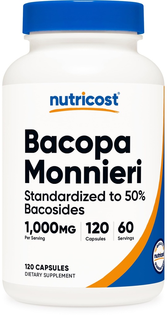 Nutricost Bacopa Monnieri 1.000mg, 120 Kapsler (60 Servering) - Non- GMO, Gluten Free, og Vegetarisk Friendly