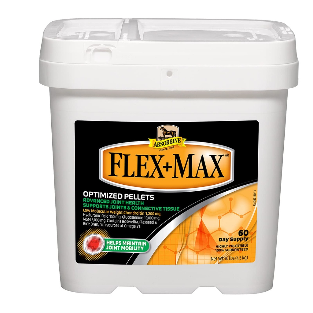 Absorbine Flex + Max Horse Joint Supplements Pellets, Højpalette, Omfattende Equine Formel med Glucosamin, MSM, Chondroitin & Flaxseed, 10lb Tub / 60 Day Supply