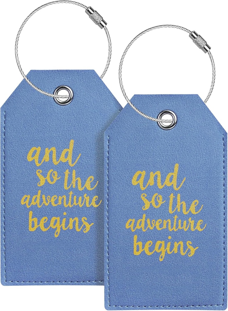 Bagage Tag & Indledende bagage Tags for kufferter læder taske Tags for rygsække Håndtaske School Instrument med navn ID Label Travel Essentials, Unique Fun Blue Personaliseret Bagage Tags 2 Pack