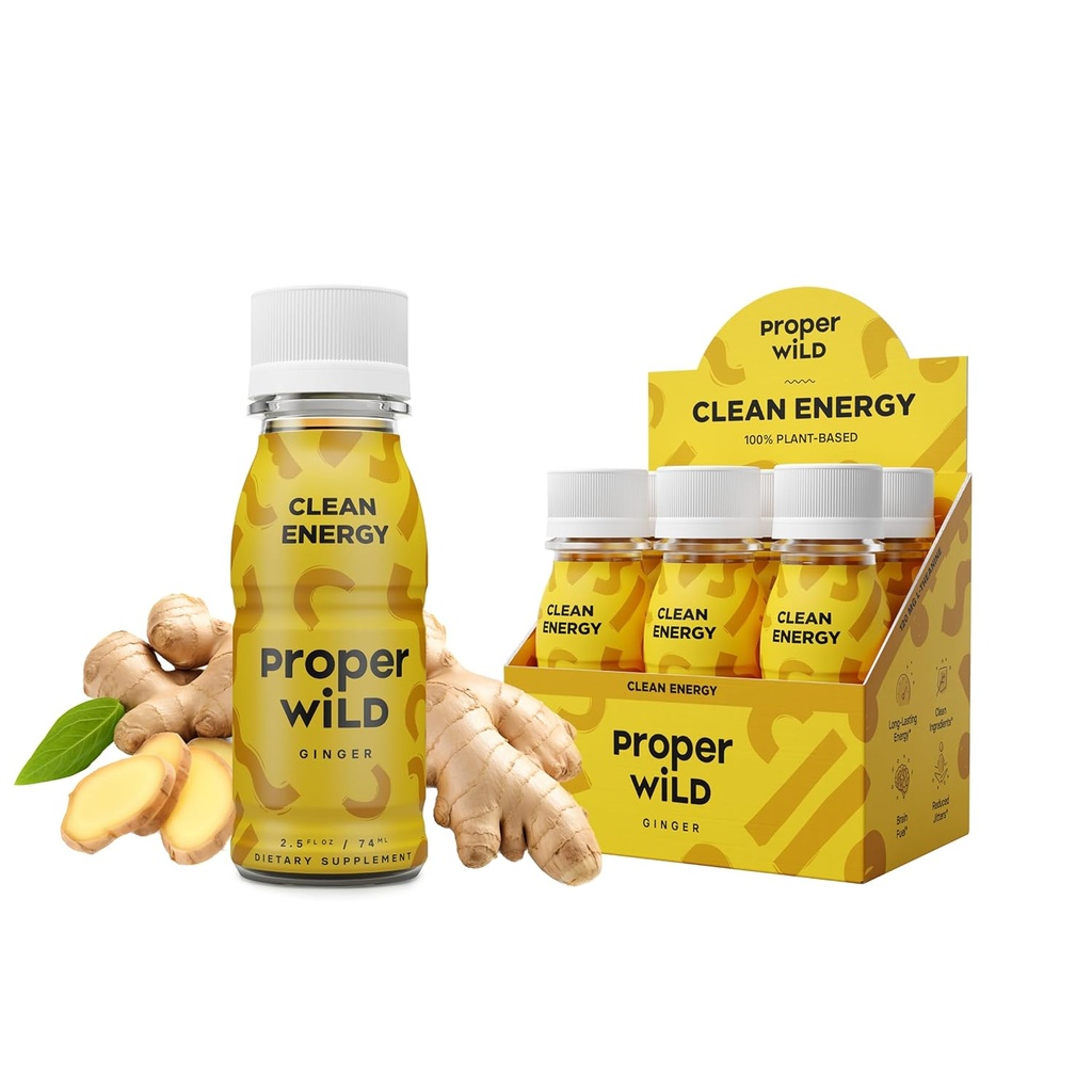 Korrekt Wild Vegan Energy Shots, med L Theanin, og organisk koffein, Clean Plant Based Energy Drikke, Gluten Free, GMO fri, Dairy Free, Stevia Free, Soy Free, Ginger, 2.5 Fl Oz, 6 Pack