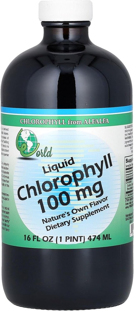 World Organics Chlorophyll Supplement Liquids, 100 mg, 16 Ounce, 16 Fl Oz (pakke med 1)