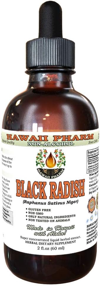 Hawaii Pharm Black Radish Alkohol- Free Liquid Extract, Black Radish (Raphanus Sativus Niger) Tørret Root Glycerit Natural Herbal Supplement 2 oz