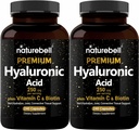 NatureBell 2 Pack Plant baseret Hyaluronsyre Kosttilskud 250 mg med 25mg C-vitamin & Biotin 5000mcg, 480 Total Kapsler