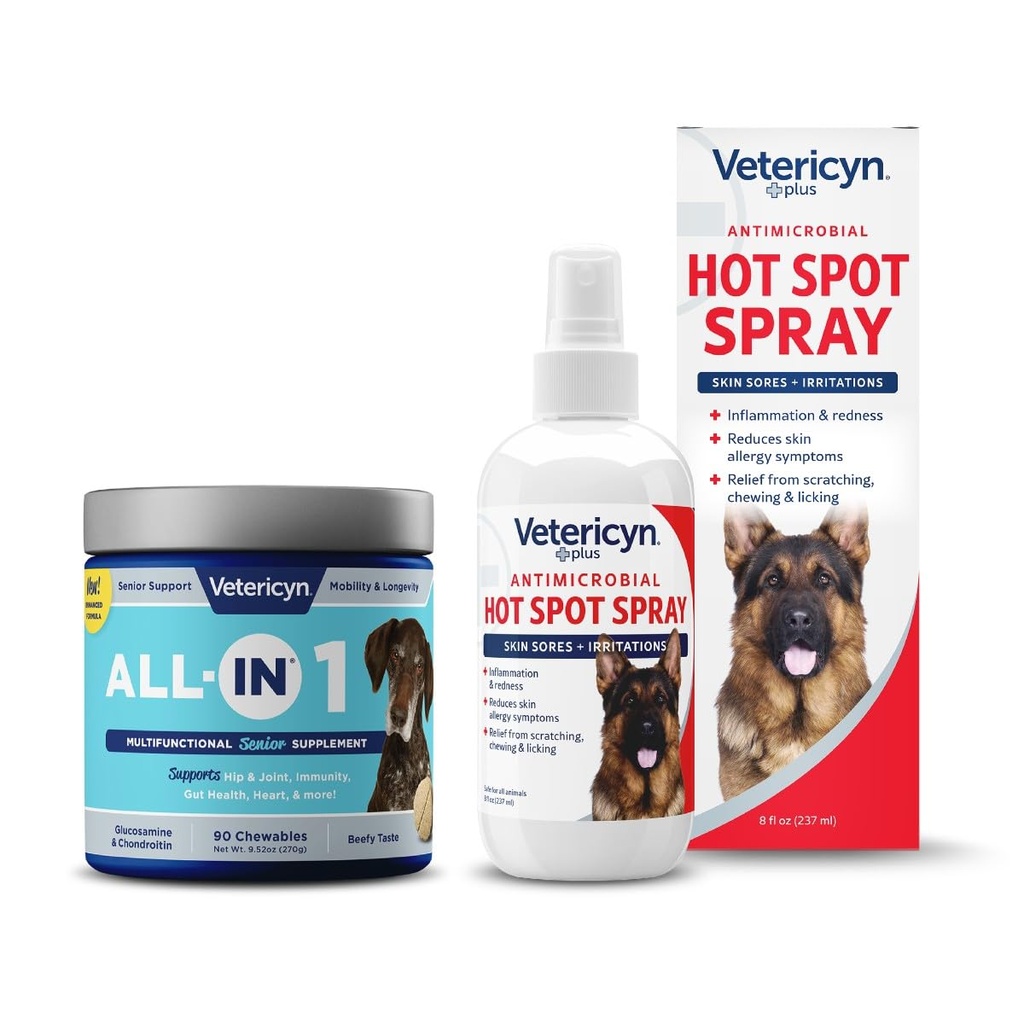 Veterinyn All- in 1 Multifunktionel Senior Dog Supplement med Glucosamin og Veterinyn Plus Hot Spot Spray