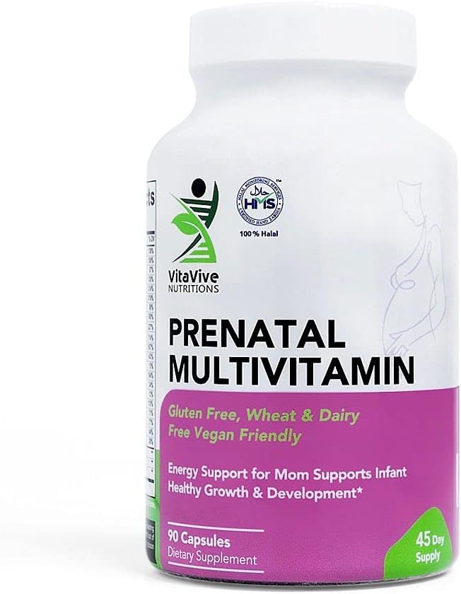 Prenatal Multivitaminer - 90 kapsler - Vitamin og mineraler til støtte mor og barnet - Calcium, jern, C-vitamin, jod og mere - Vegan, Halal - Gluten, Hvede, Dairy Free