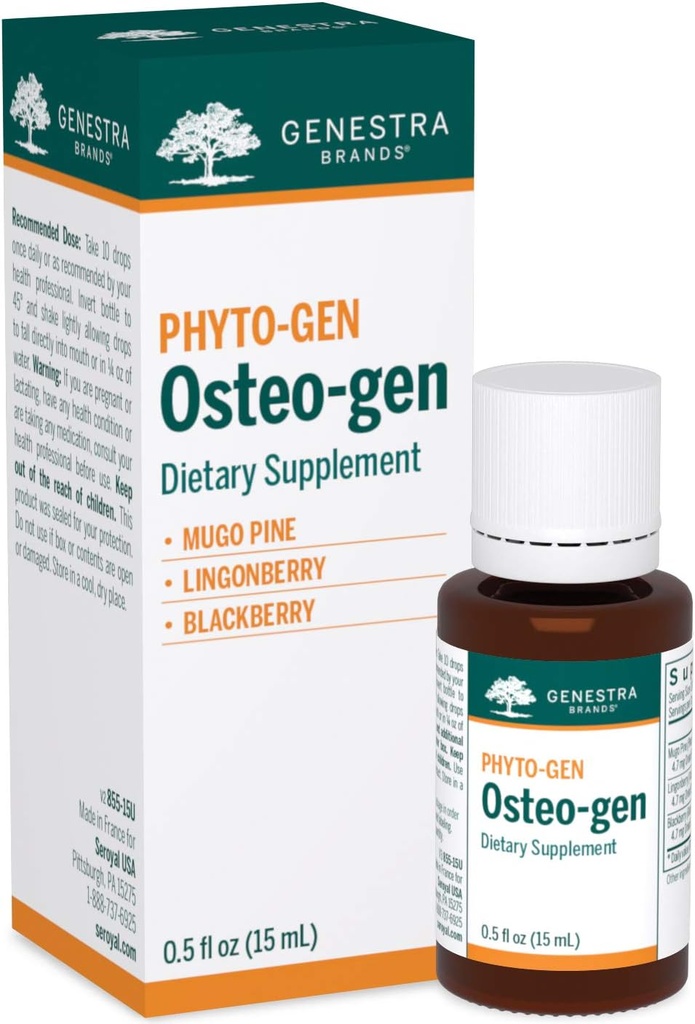 Genestra Brands Osteo-gen Yep 124; Mugo Pine, Lingonberry, og BlackBerry Herbal Supplement Yep 124; 0,5 fl. oz.