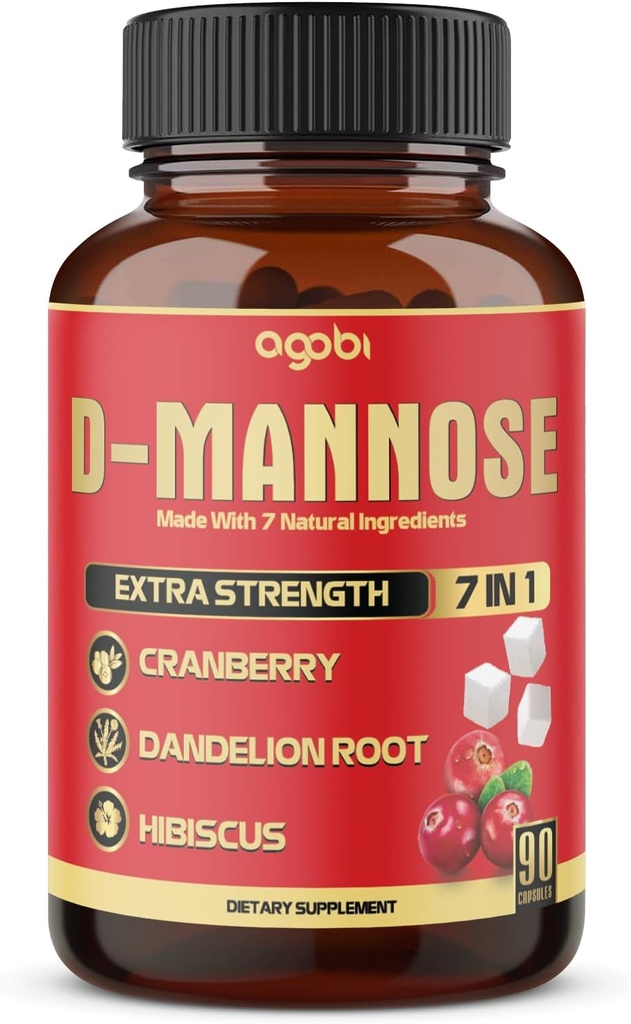 D- Mannose Kapsler - 7 urter med Cranberry, Mælkebøtte, Hibiscus og mere - Support Flush Urenheder og Urinary Tract Sundhed - 90 Veganske Kapsler 3- Måned Supply