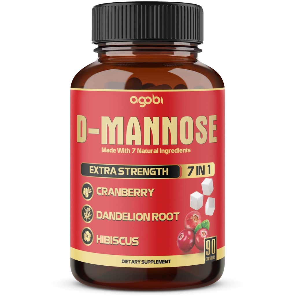 D- Mannose Kapsler - 7 urter med Cranberry, Mælkebøtte, Hibiscus og mere - Support Flush Urenheder og Urinary Tract Sundhed - 90 Veganske Kapsler 3- Måned Supply