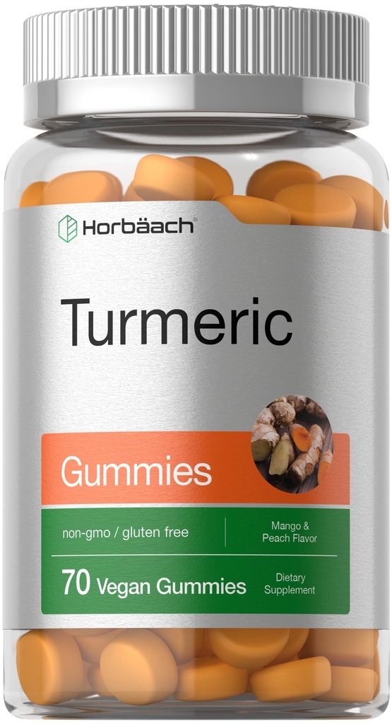 Horbäach gurkemeje 124; 70 Grev og 124; Mango & Peach Flavor 124; Gurkemeje med Gingefær 124; Vegan Non- GMO & Gluten Free Supplement