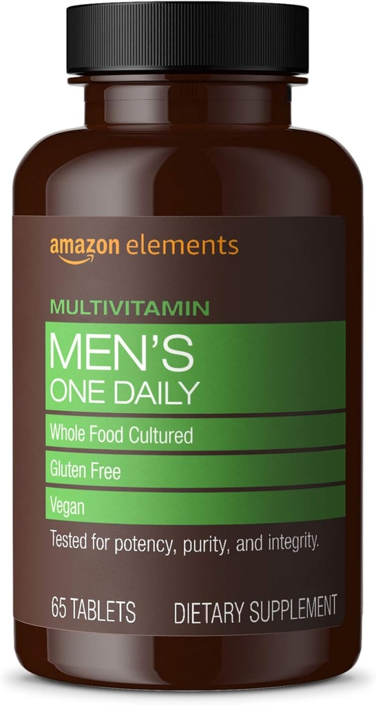 Elements Men 's One Daily Multivitamin, 62% Hel Food Cultured, Vegan, 65 tabletter, 2 måneders forsyning (Emballage kan variere)