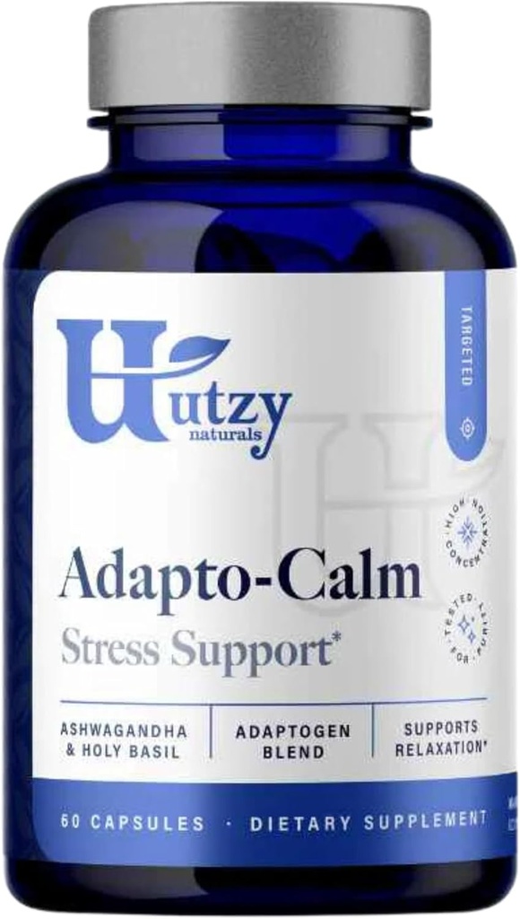 Utzy Naturals Adapto- Calm; Stress Support Formel 124; med Ashwagandha, Tulsi Holy Basil, og Passionflower Buddy 124; 60 Kapsler