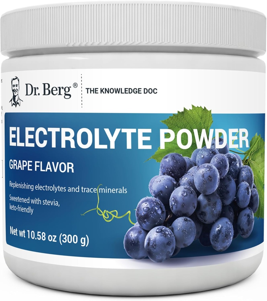 Dr. Berg Zero Sugar Hydration Keto Electrolyte Powder - Forbedret w / 1000 mg kalium & Real Pink Himalayan salt (IKKE bordsalt) - Grape Flavor Hydration Drink mix supplement - 50 Servering