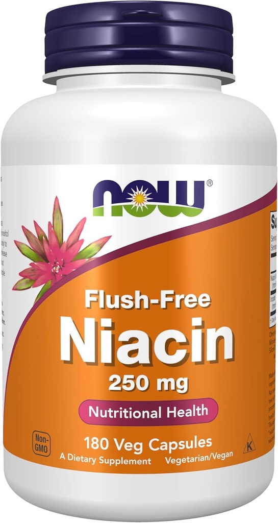 Now Foods Supplements, Niacin (Vitamin B-3) 250 mg, Flush- Free, Nutritional Health, 180 Veg Kapsler