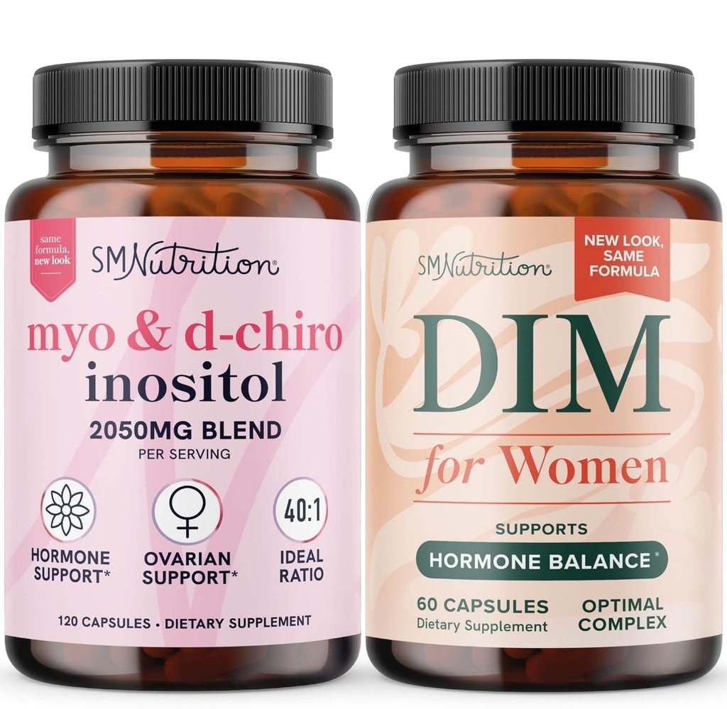 SMNutrition kvinders DIM supplement & Myo- Inositol & D- Chiro Inositol ekskl. 124; Hormonbalance bundle med 40: 1 Ratio (30 Servere) og 250 mg DIM supplement for kvinder kompleks (60 Servere)