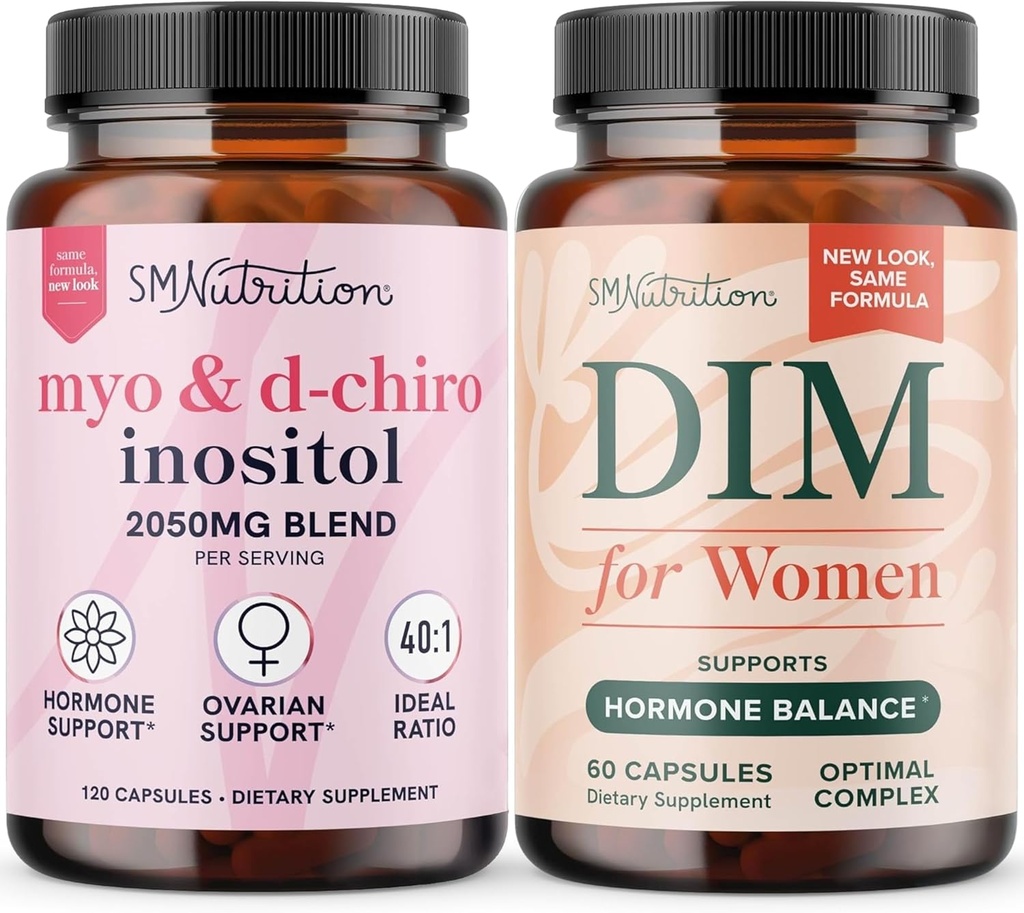 SMNutrition kvinders DIM supplement & Myo- Inositol & D- Chiro Inositol ekskl. 124; Hormonbalance bundle med 40: 1 Ratio (30 Servere) og 250 mg DIM supplement for kvinder kompleks (60 Servere)
