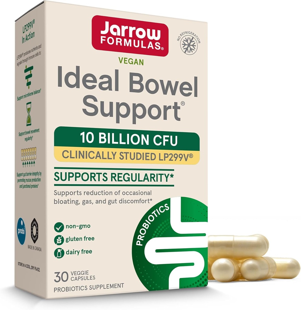 Jarrow Formulas Ideel tarmstøtte - 10 Millioner Organismer Per Servering - 30 Veggie Caps - Tågestøtte - Reducerer Bloating, Gas & Intestinal ubehag - Op til 30 Serveringer