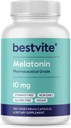 BESTVITE Melatonin 10 mg - 360 Veg Caps - Ingen stearater - Ingen sucralose, Ingen Dextrose, Ingen Silicon Dioxid, Ingen Mannitol - Vegan - Non- GMO - Gluten- Free - Sleep Aid to Support Rest & Wake Cykler