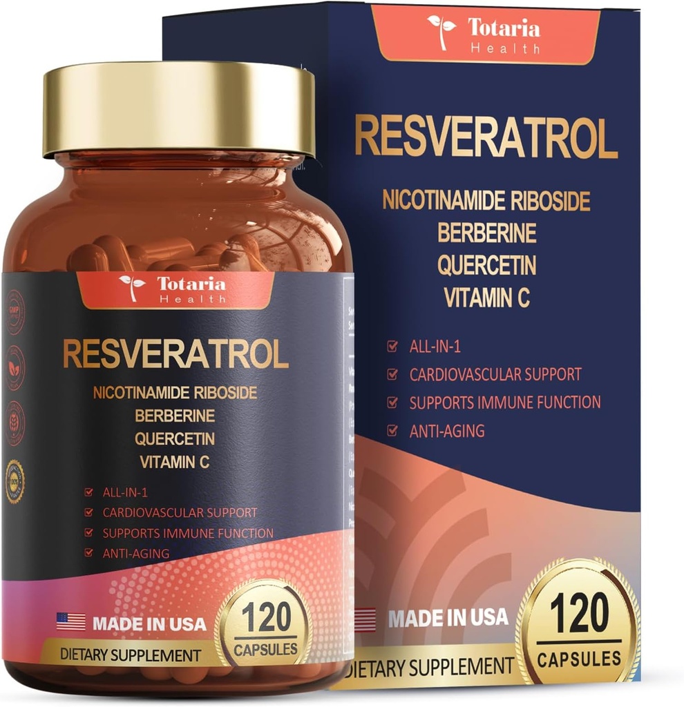 Resveratrol Supplement Ekstra Styrke med Berberine Quercetin Green Tea Extract Grape Seed Extract Polyphenol Antioxidant Supplement Antioxidant & Heart Health Support 120 Kapsler
