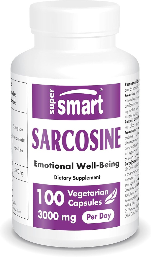 Supersmart Sarcosine 300 mg per dag (N- Methylglycin) - Nootropics Supplement - Brain Nutrition Name 124; Non- GMO & Gluten Free - 100 Vegetariske kapsler