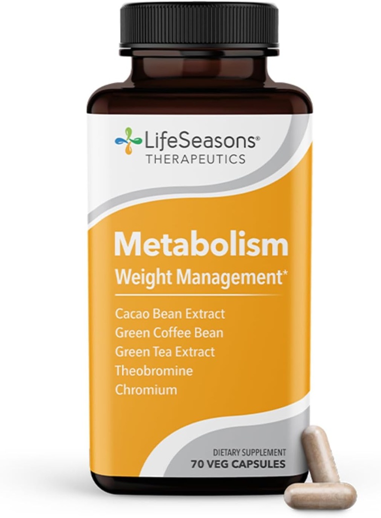 Metabolisme - Vægtkontrol Support & Energy Boosting Supplement - Natural Appetite Suppressant - Curbs Cravings - Grøn te, Kaffebønne, Chrom, Cacao & Theobromin - 70 kapsler