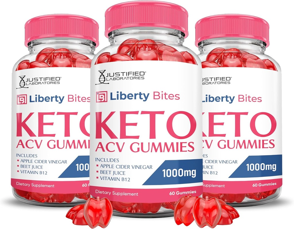 (3 Pack) Liberty Bites Keto ACV Gummies Advanced Formel 1000MG Libertybites Keto Gummies Apple Cider Vinciate Formuleret med Pomegranate Beet Juice Powder B12 Vegan Non GMO 180 Gummys