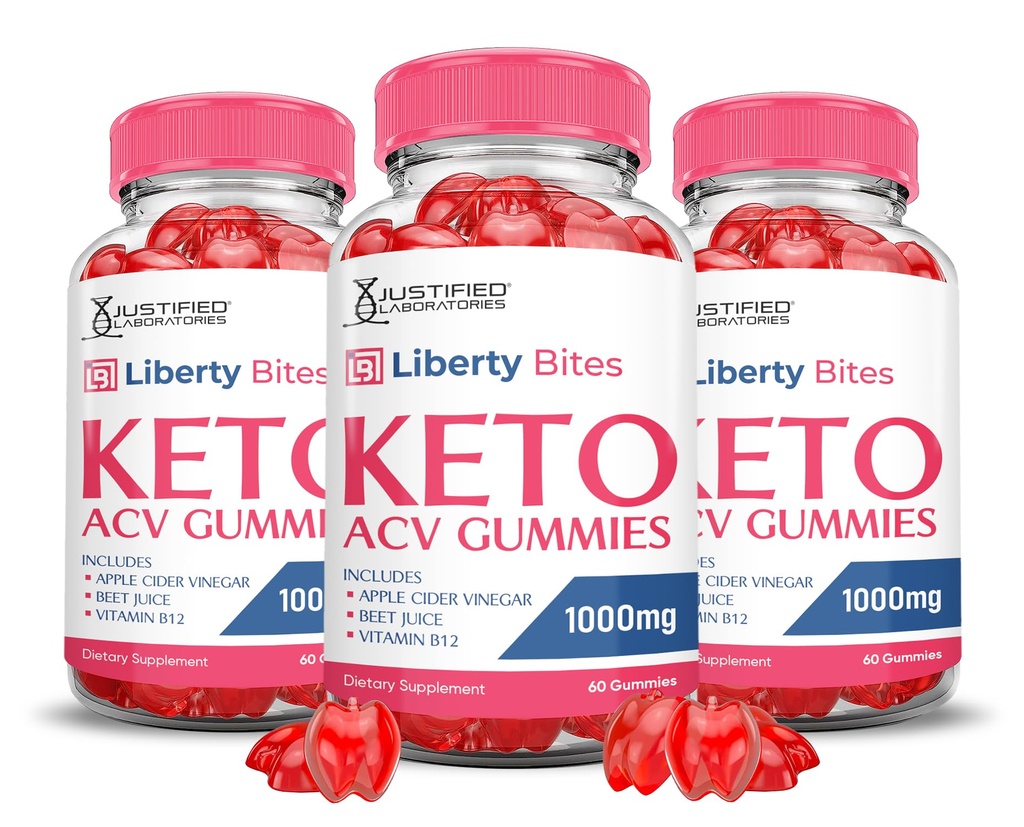 (3 Pack) Liberty Bites Keto ACV Gummies Advanced Formel 1000MG Libertybites Keto Gummies Apple Cider Vinciate Formuleret med Pomegranate Beet Juice Powder B12 Vegan Non GMO 180 Gummys