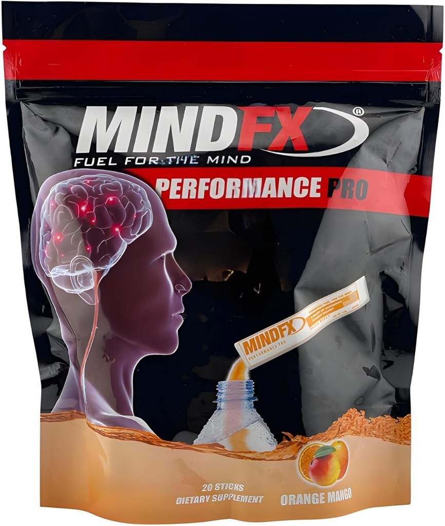 MindFX Performance Pro Blend - Orange Mango - 124; Brain Support Energy Sticks for Focus, Memory, og Cognitive Health - 124; Nootrop Drink Mix med naturlige ingredienser - 20 pinde (Orange Mango Pro, 1)