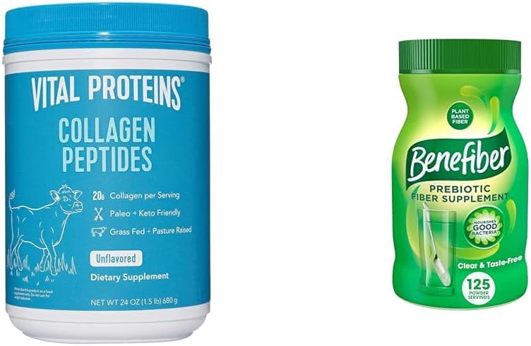 Vital Proteins Unflavored Collagen Peptider (24 Oz) & Benefiber Prebiotic Fiber Supplement Unflavored (17.6 Oz)