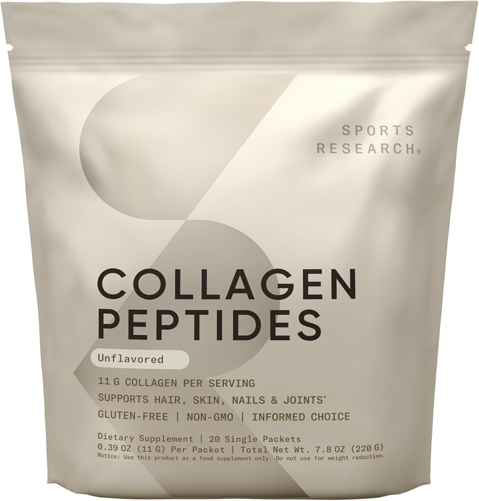 Sports Research Collagen Peptider - Hydrolyzed Type 1 & 3 Collagen Powder Protein supplement for sund hud, negle, & Joints - Nem blanding Vital Nutrients & Proteiner, Collagen for kvinder og mænd