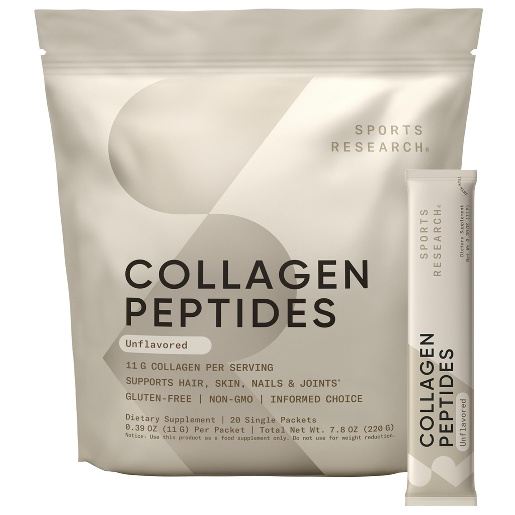 Sports Research Collagen Peptider - Hydrolyzed Type 1 & 3 Collagen Powder Protein supplement for sund hud, negle, & Joints - Nem blanding Vital Nutrients & Proteiner, Collagen for kvinder og mænd