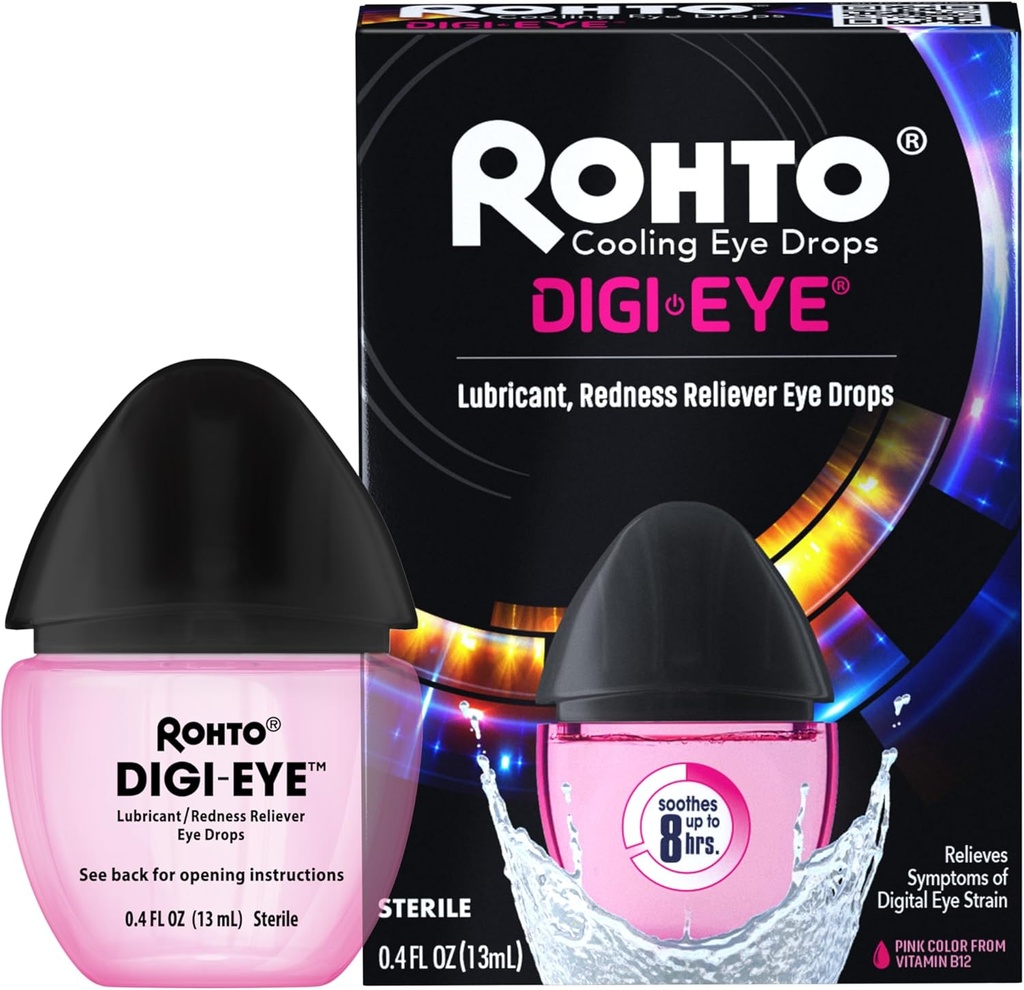 Rohto Digital- Eye Digital Eye Strain Eye Drops, Cooling Eye Strain Relief from Digital Eye Strain Symptomer, Long- Lasting, Lindrende Eye Relief, Eye Drops for Red, Træte Eye 0,4 fl oz Flaske (Pack of 2)