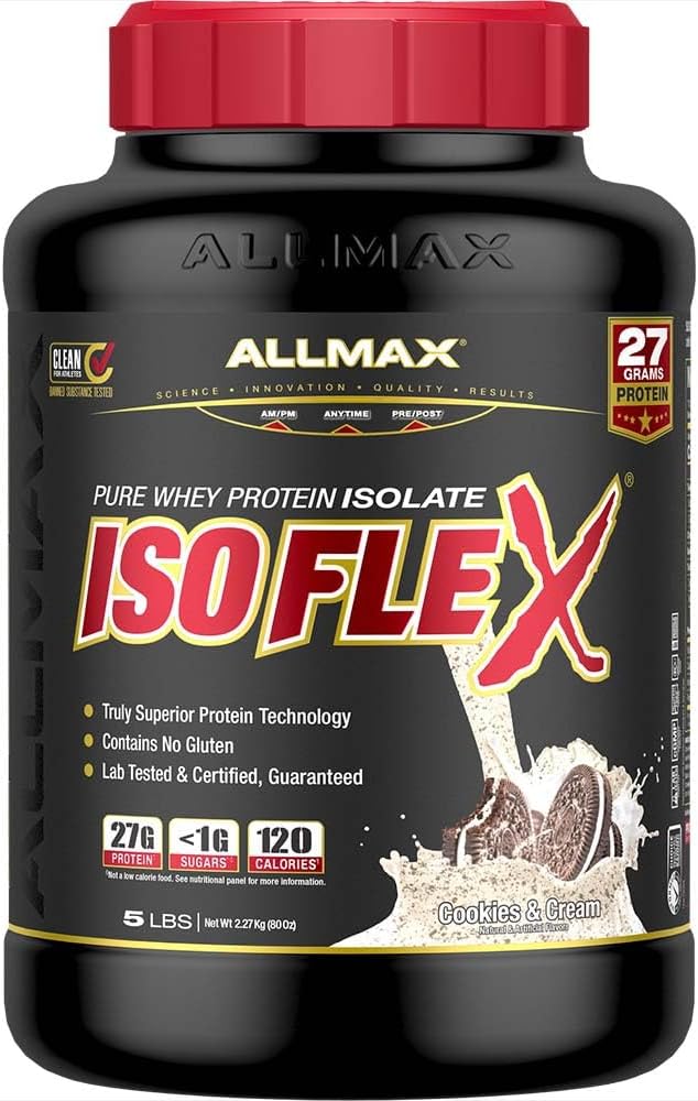 ALLMAX Nutrition - ISOFLEX Whey Protein Powder, Whey Protein Isolate, 27g Protein, Cookies & Cream, 5 Pund