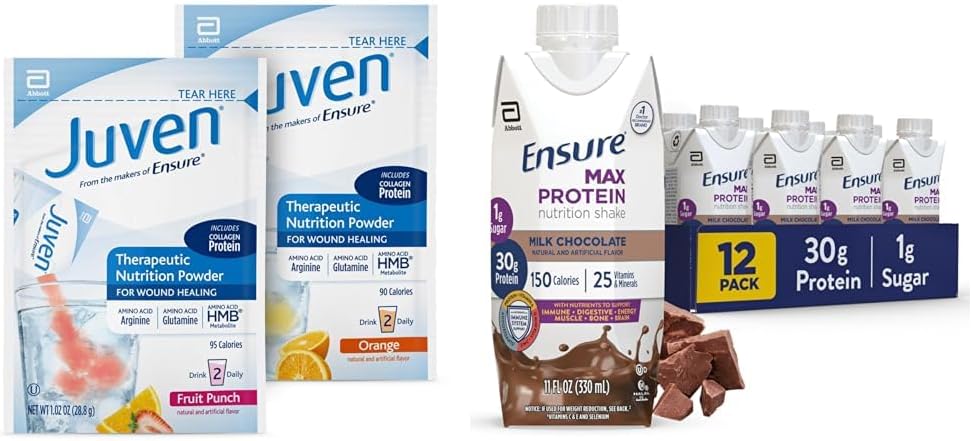 Juven Therapeutic Nutrition Drink Mix Powder for Wund Healing Support, Inkluderer Collagen Protein & Sikre Max Protein Milk Chokolade Nutrition Shake, 30g Protein, 1g Sukker, 4g Comfort Fiber Blend