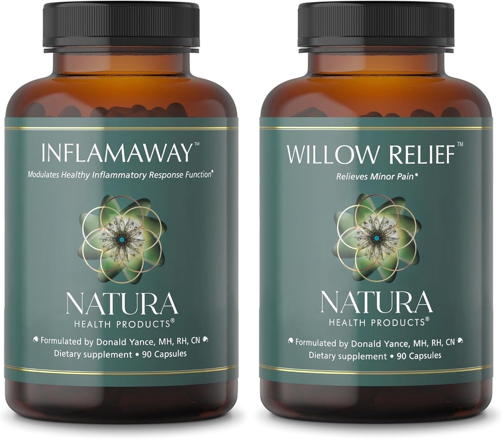 Natura Health Products InflamaAway and Willow Relief Supplement Bundle - Modificere en sund inflation respons - Forbedrer muskelafslapning