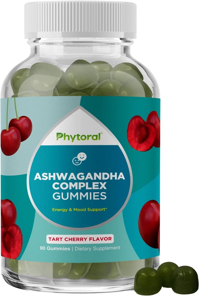 Calming Ashwagandha Gummies for Men and Women - 750mg Tilsvarende fra 30: 1 Root Extract with Zink and Vitamin D - Tasty Adaptogen Stress Gummies for Voksnes for Energy & Mood Support (90 Servering)