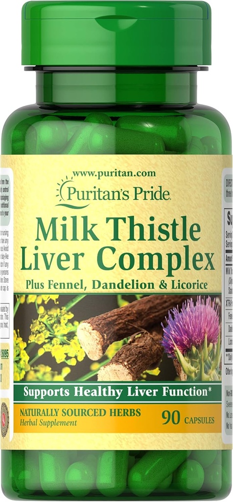 Puritan's Pride Milk Thistle Liver Complex, Supports Healthy Liver Function, 90 Count, White