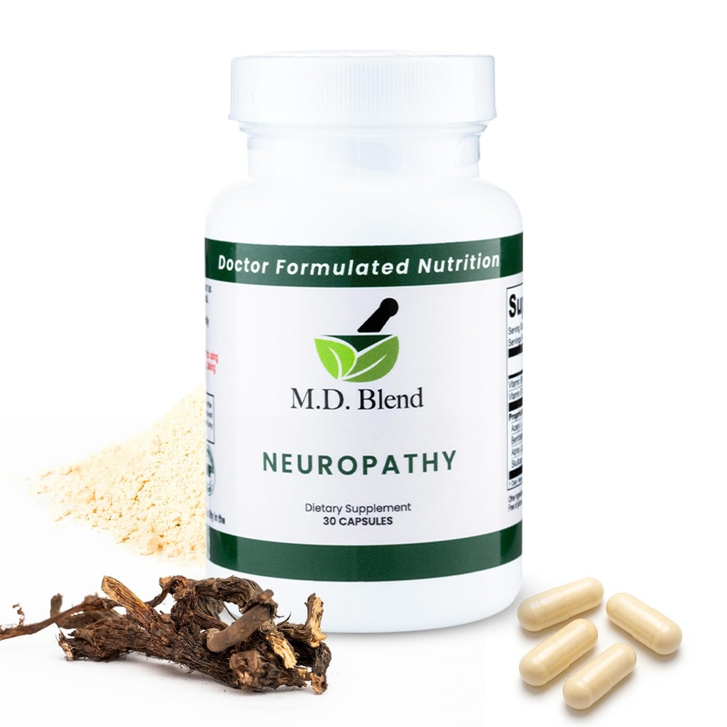Neuropati - Expert Formulated - Natural Blend for Optimal Nerve Wellness - Alpha Lipoic Acid, L- Carnitin, Vitaminer B6 & B12, Skullcap Root, Acetyl L- Carnitin - 30 kapsler (1 pakke)